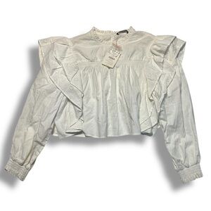 NWT Bershka Cream Ruffled Top Sz Large